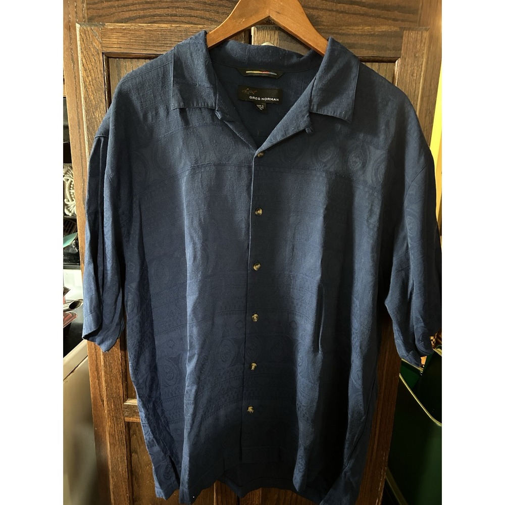 Greg Norman Navy Tonal Textured Embossed Tribal Island Men's XL S/S Button-Front